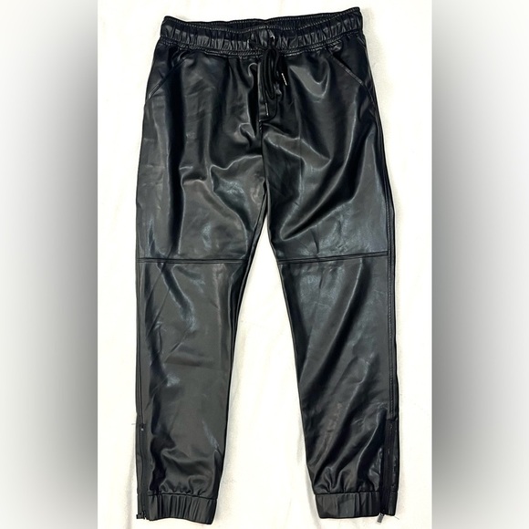 David Lerner Pants - David Lerner Black Faux Leather Joggers with Pockets Women’s Pants Small